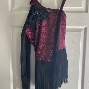 Burgundy Sequin One-Shoulder Tap costume with Fringe